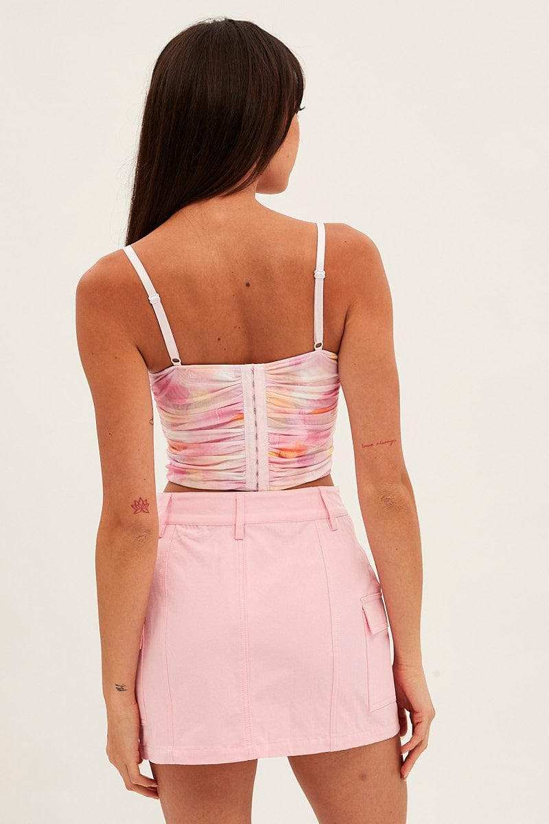 Pink Cargo Skirt Mini Mid Rise