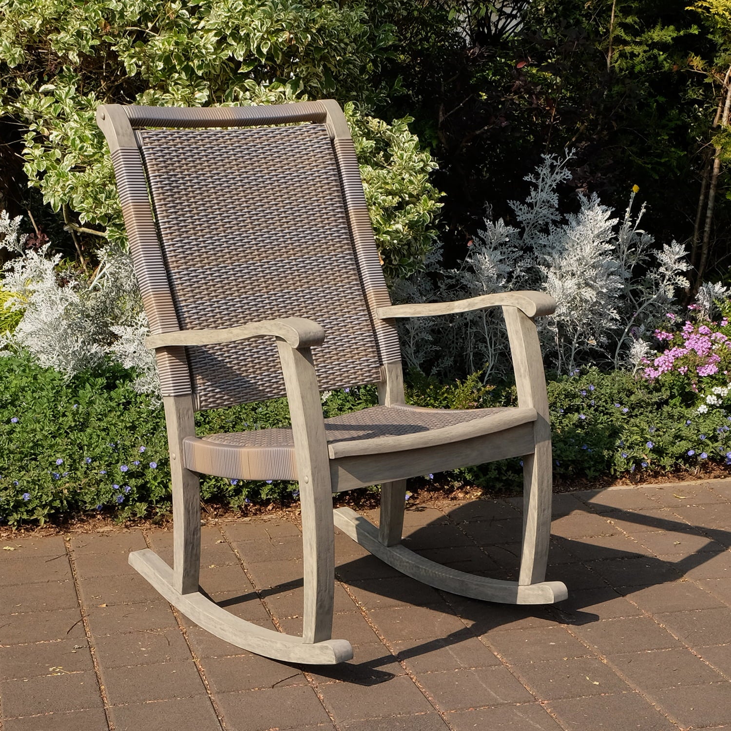 Clayton Mahogany Oversized Outdoor Gray Wicker Rocking Chair