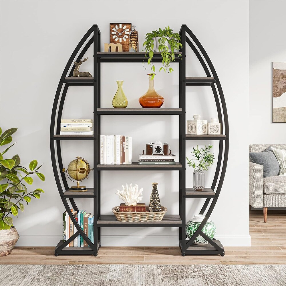 Industrial Bookshelf  Oval Triple Wide 5 Tiers Etagere Bookcase   11.81\