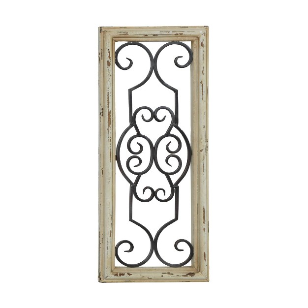 Wood Scroll Window Inspired Wall Decor With Metal Scrollwork Relief White Olivia amp May