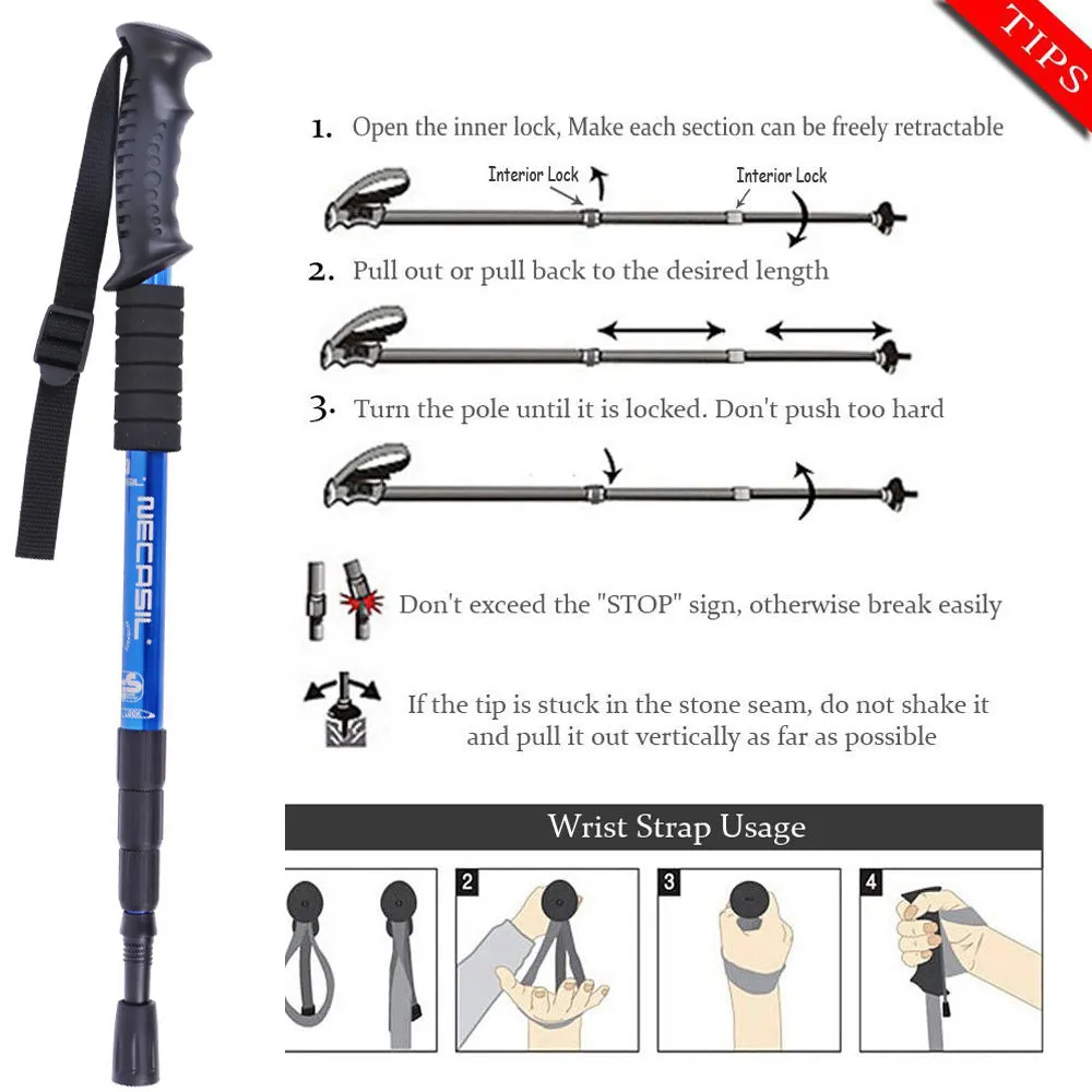 NEWMAJOR Aluminum Eva Foam Handle Telescopic Pole Self Defense Hiking Walking Trekking Stick