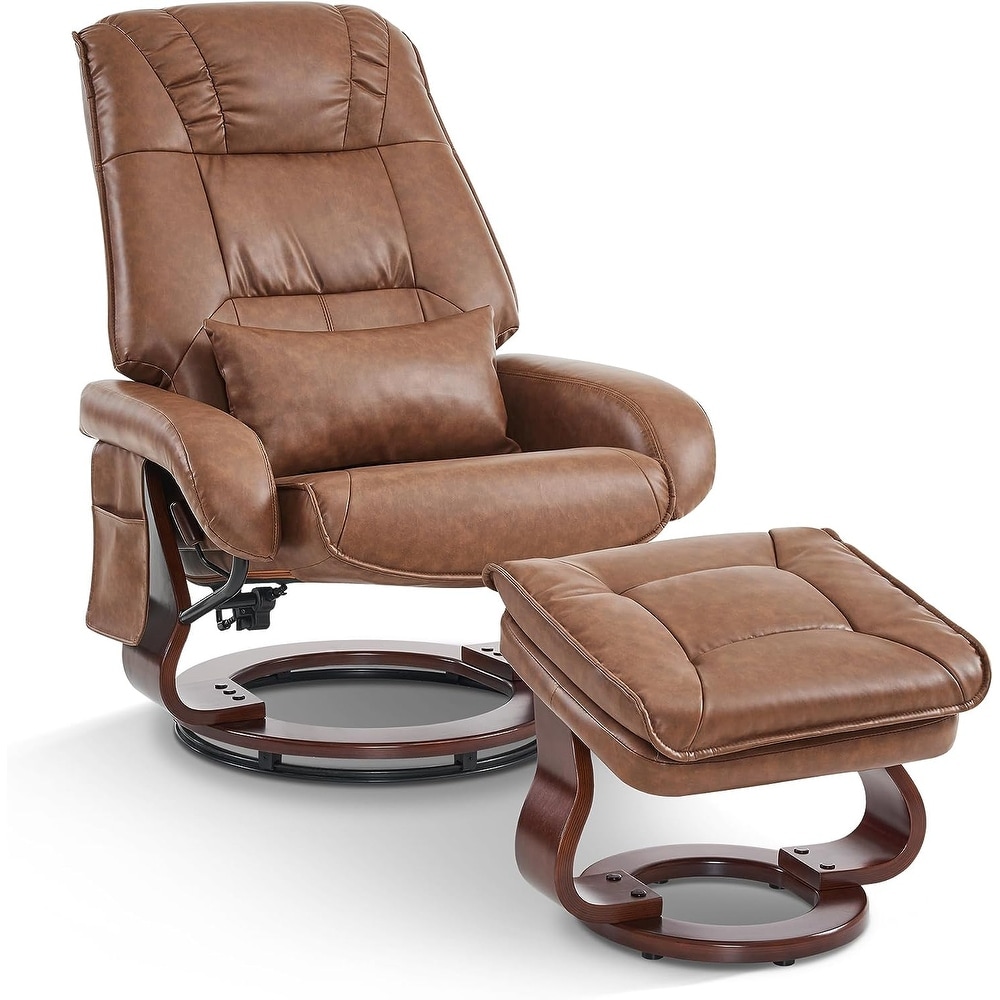 MCombo Swivel Recliners with Ottoman  Vibration Massage TV Chairs  Ergonomic Lounge Chair for Living Room  Faux Leather 4877