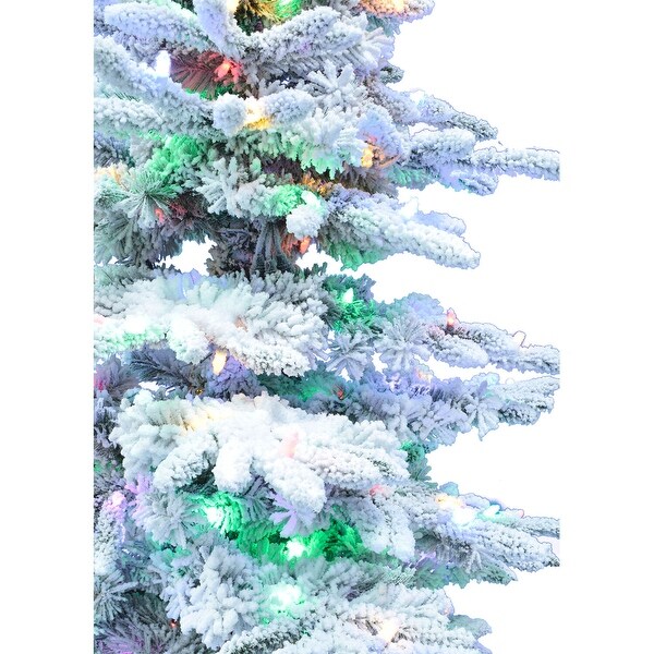 Fraser Hill Farm 12Ft. Flocked Pine Valley Christmas Tree with Music，MultiColor LED String Lighting，and Remote