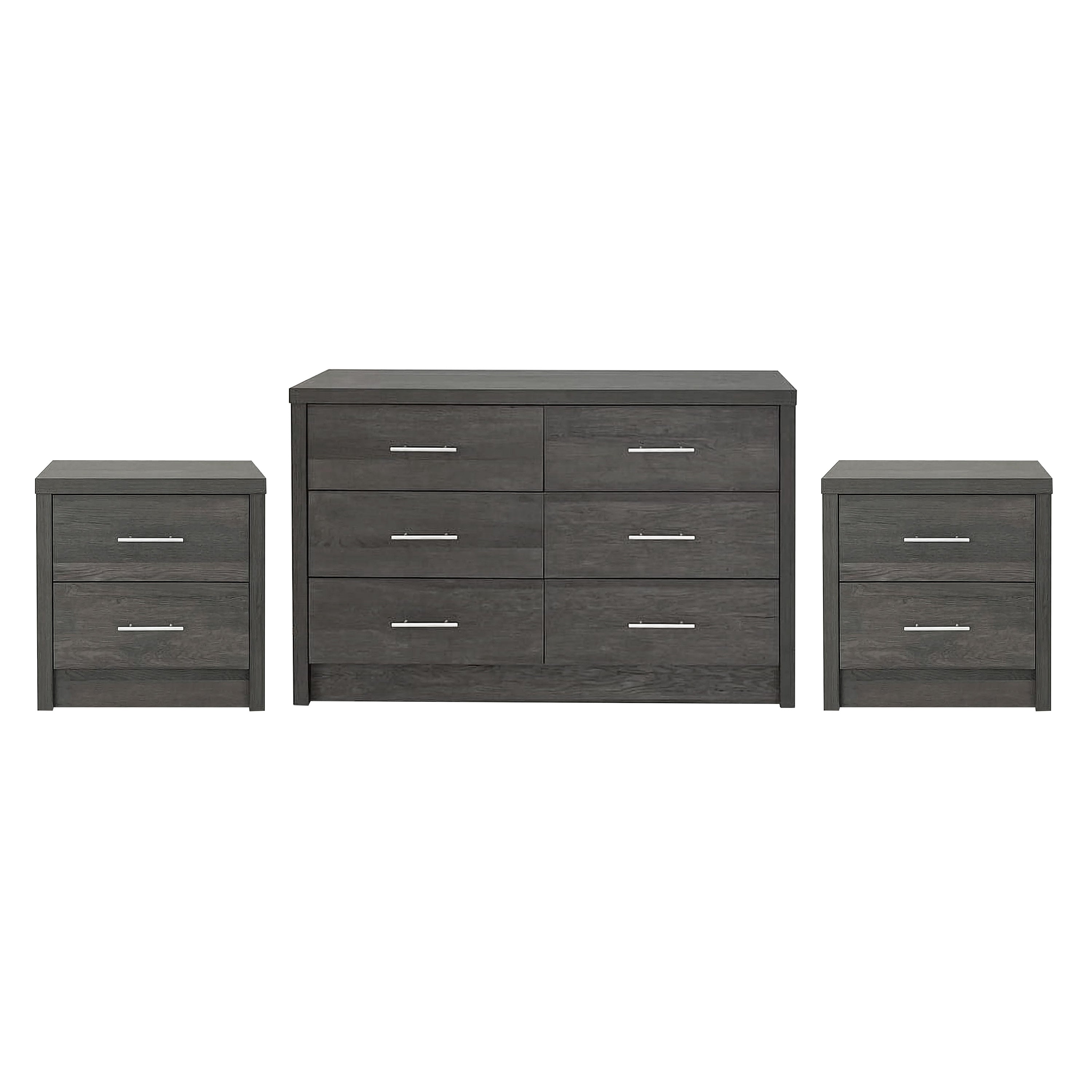 Marlette Modern 3 Piece Double Dresser and Nightstand Bedroom Set