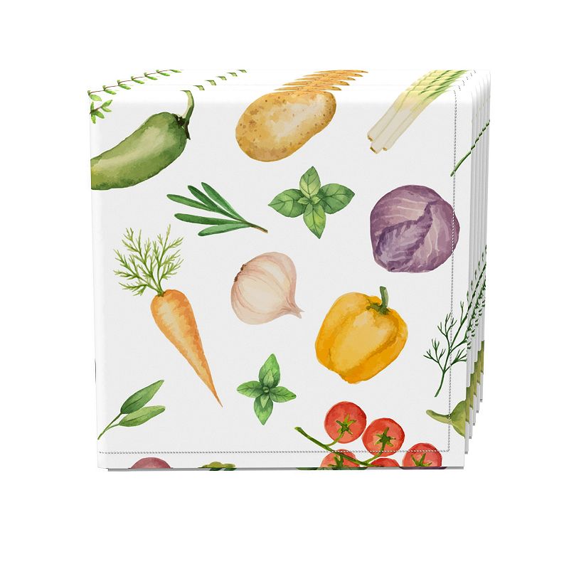 Napkin Set， 100% Polyester， Set of 4， 18x18， Garden Vegetables