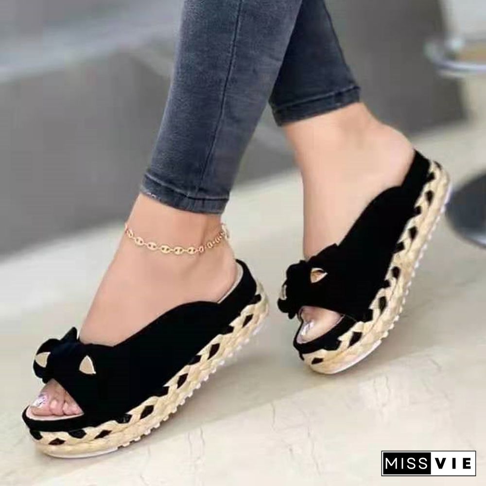 Women's Summer Fashion Casual Bowknot Thick Sole Flat Beach Sandals