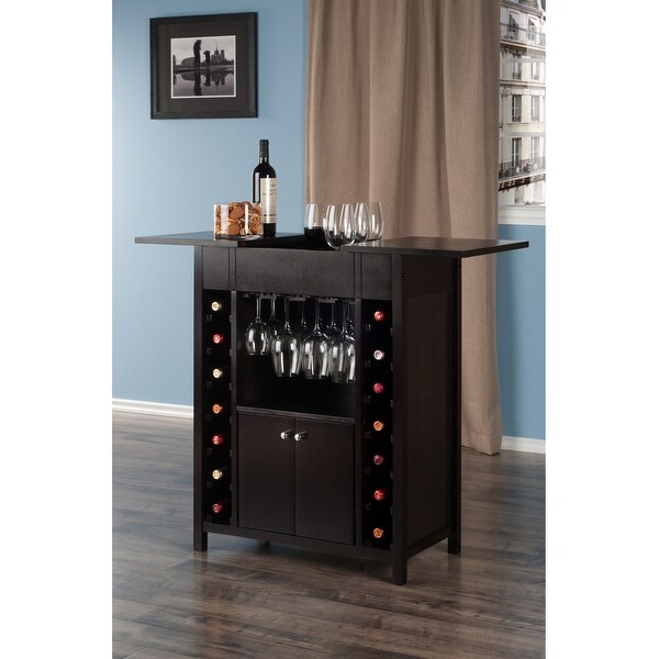 Yukon Wine Cabinet， Expandable Top， Espresso - 29.92 x 17.32 x 37.01 inches