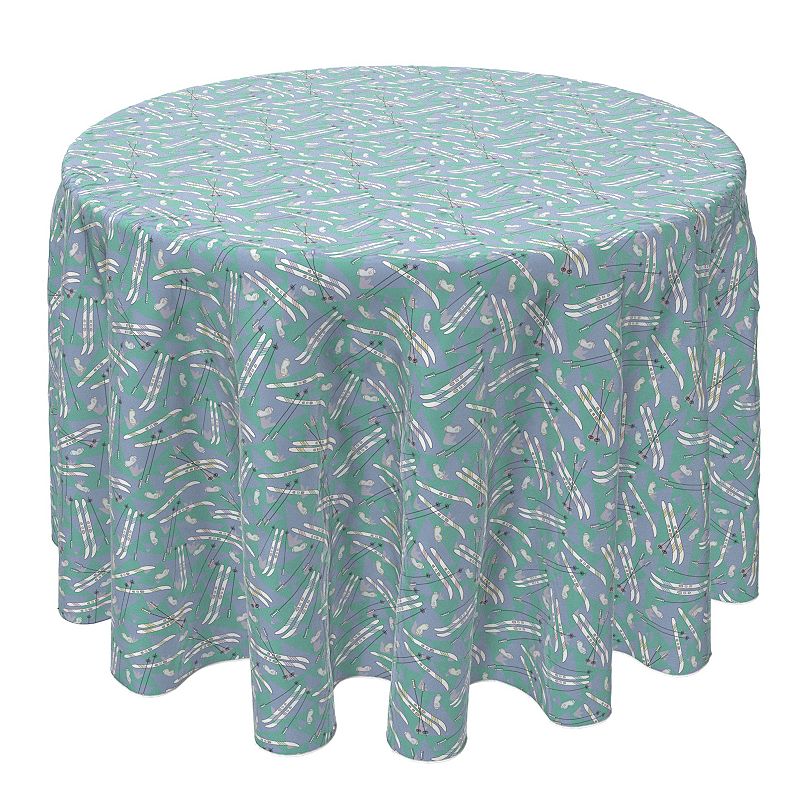 Round Tablecloth， 100% Cotton， 60 Round， Ski Top Mountains