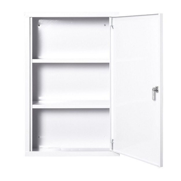 Kleankin Steel Wall Mount Medicine Cabinet 3 Tier Emergency Box For Bathroom Kitchen Lockable With 2 Keys White