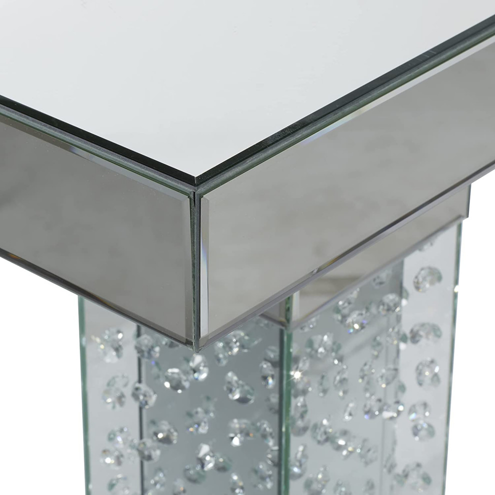 Contemporary Console Table  Mirrored MDF With Pitted Glass Pillars  Silver/Clear   Contemporary   Console Tables   by Decorn  Houzz