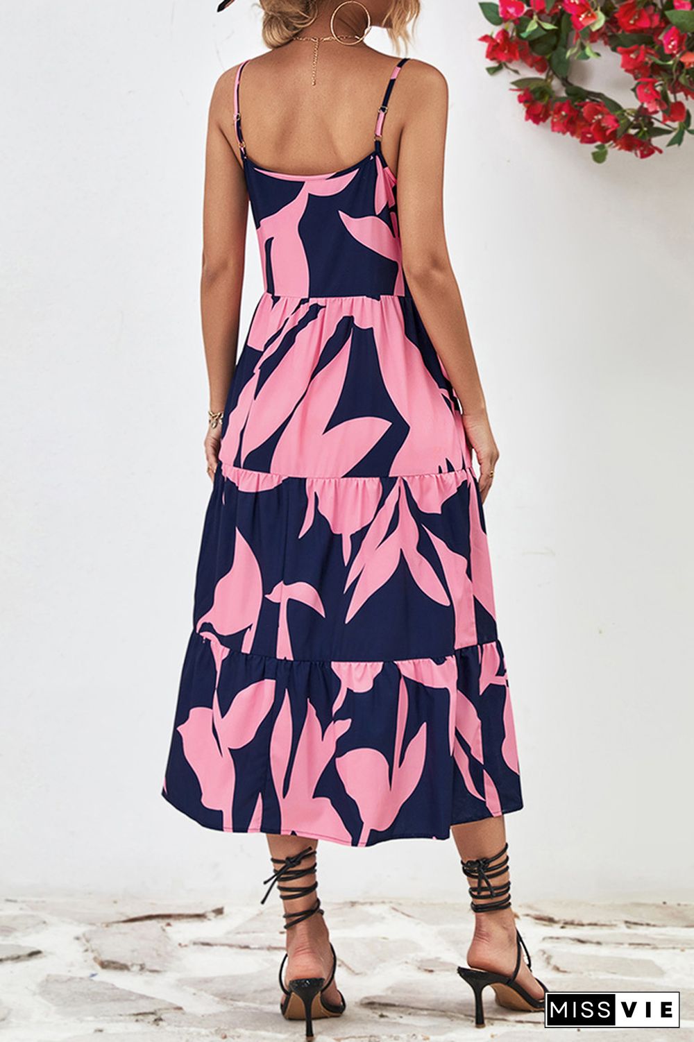 Printed Spaghetti Strap Tiered Maxi Dress