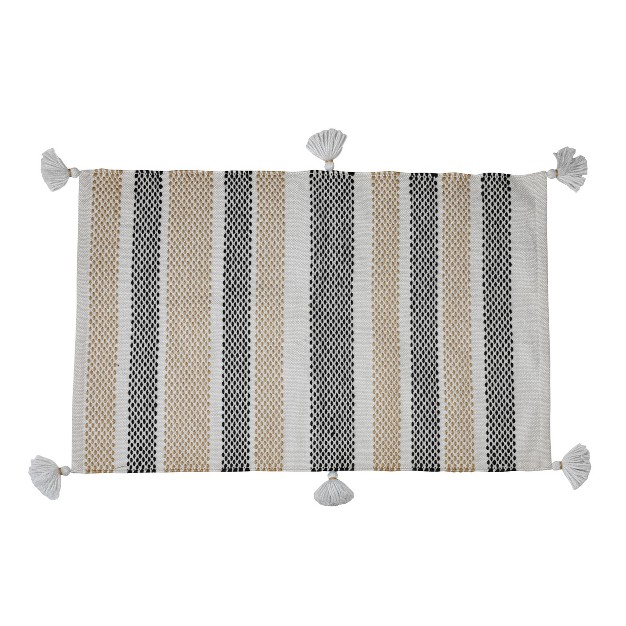 Foreside Home amp Garden 2 x27 x3 x27 Tick Stripe Hand Woven Indoor Outdoor Rug Tan