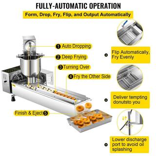 VEVOR Auto Doughnut Maker Single Row Commercial Automatic Donut Making Machine with 7 Liter Hopper 3 Sizes Molds Silver QZDTTQJDP00000001V1