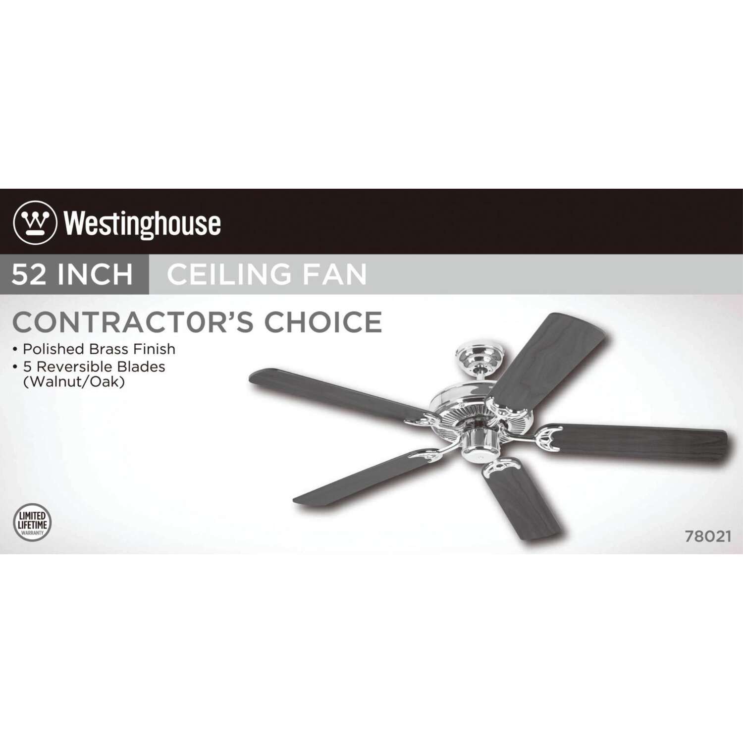 Westinghouse Contractors Choice 52 in. Polished Brass Brown Indoor Ceiling Fan