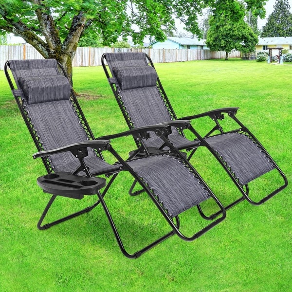 2 Pieces Folding Lounge Chair with Zero Gravity - 40