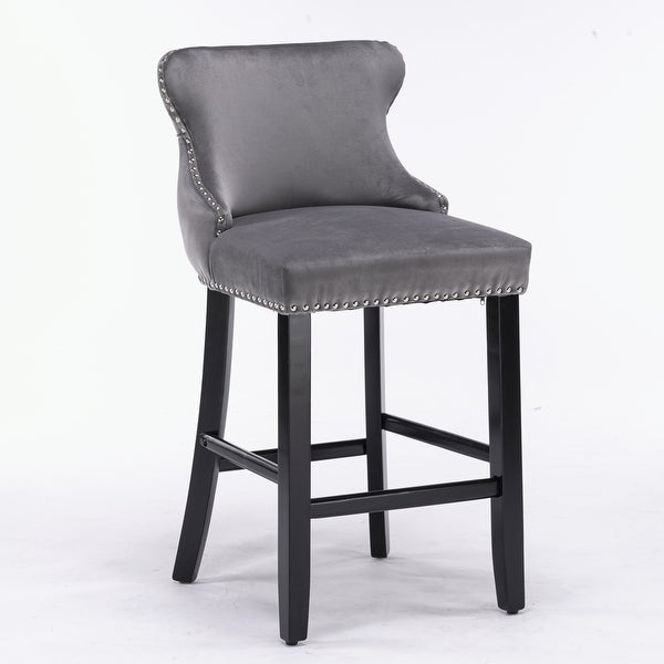 Upholstered Barstools with Button Tufted Decoration and Wooden Legs