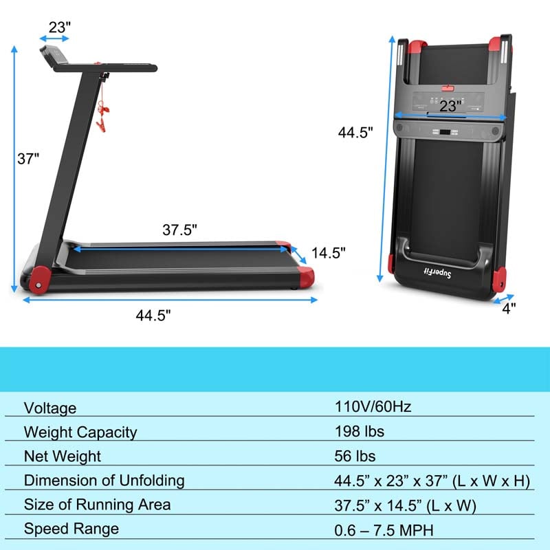 2.25HP Electric Folding Treadmill Smart APP Control Walking Running Machine with HD LED Display & Device Holder