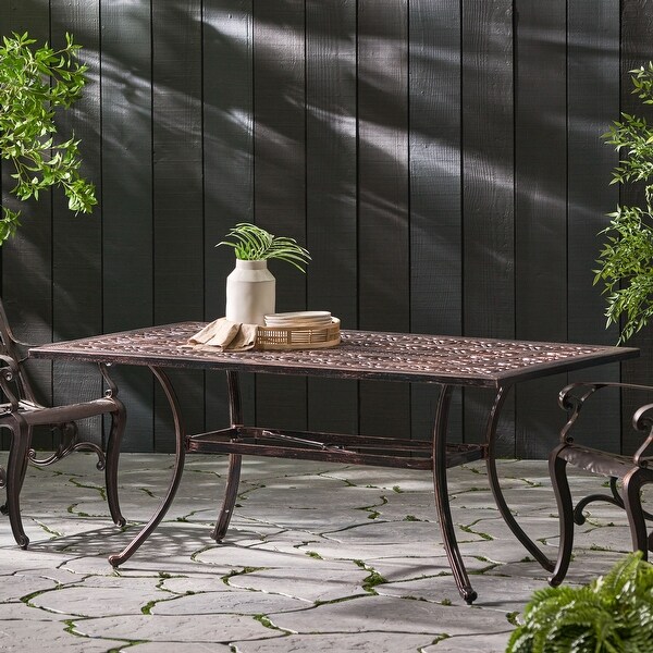 Outdoor Rectangular Cast Aluminum Dining Table with an Elaborate Floralcut Design