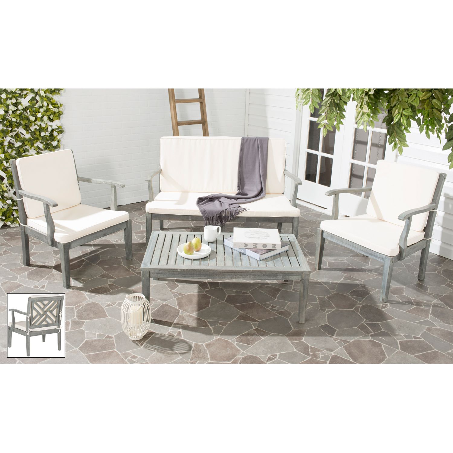 Safavieh Bradbury Indoor / Outdoor Loveseat， Chair and Coffee Table 4-piece Set