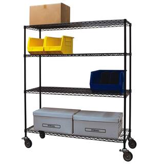 Storage Concepts Black 4-Tier Rolling Steel Wire Shelving Unit (60 in. W x 80 in. H x 18 in. D) WBC4-1860-74