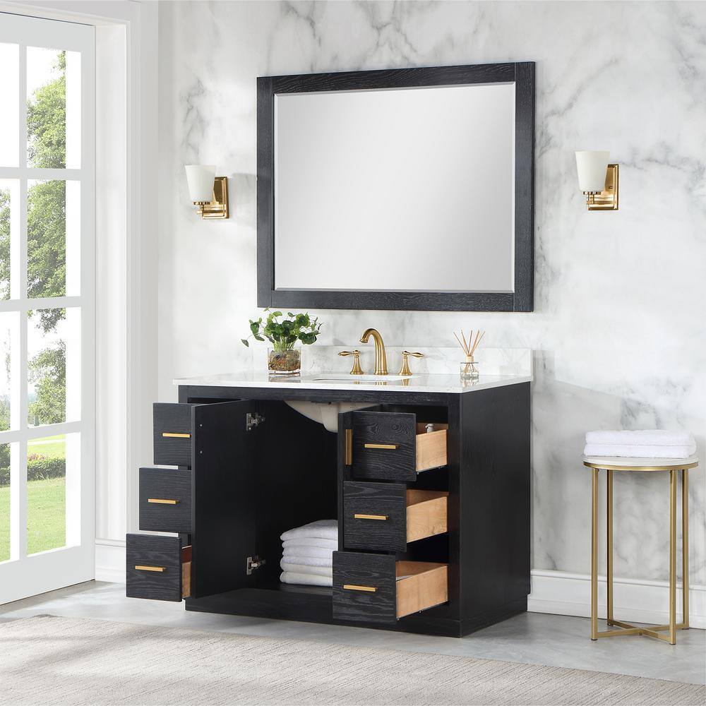 Altair Gazsi 48 in. W x 22 in.D x 34 in. H Single Sink Bath Vanity in Black Oak with White Composite Stone Top and Mirror 543048-BO-GW