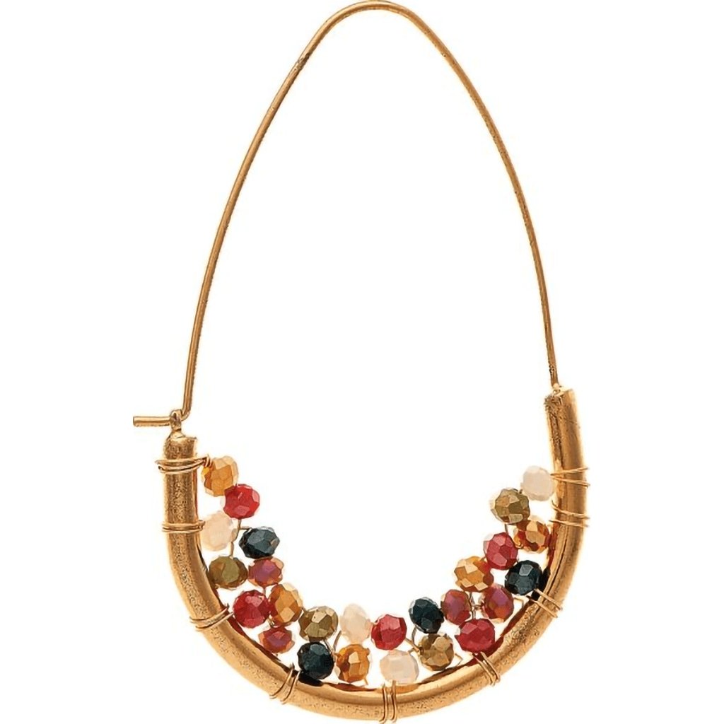 Rain  Gold Multicolor Glass Bead Bundle Hoop Earrings