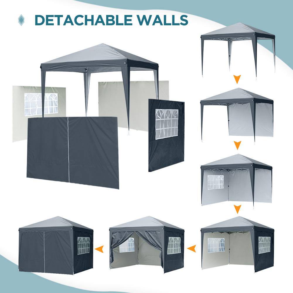 EAGLE PEAK 10 ft. W x 10 ft. D Pop-Up Canopy Tent with 4 Detachable Sidewall E100SW4V2-GRY-AZ