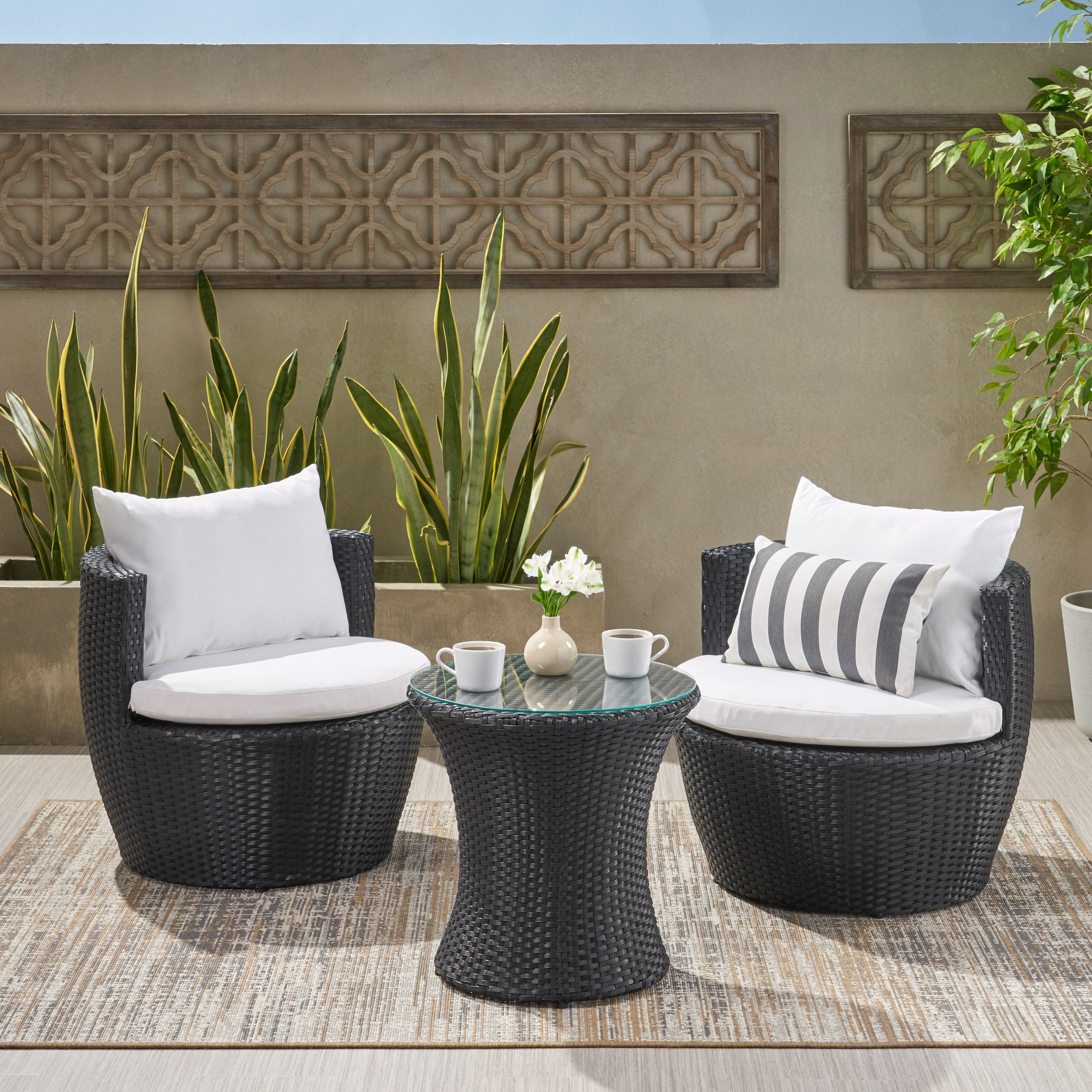 Pattaya 3pc Outdoor Black Wicker Chat Set