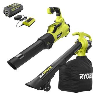 RYOBI 40V Brushless 125 MPH 550 CFM Cordless Battery Whisper Series Blower and VacuumMulcher with 4.0 Ah Battery and Charger RY40470-RY40405BTL