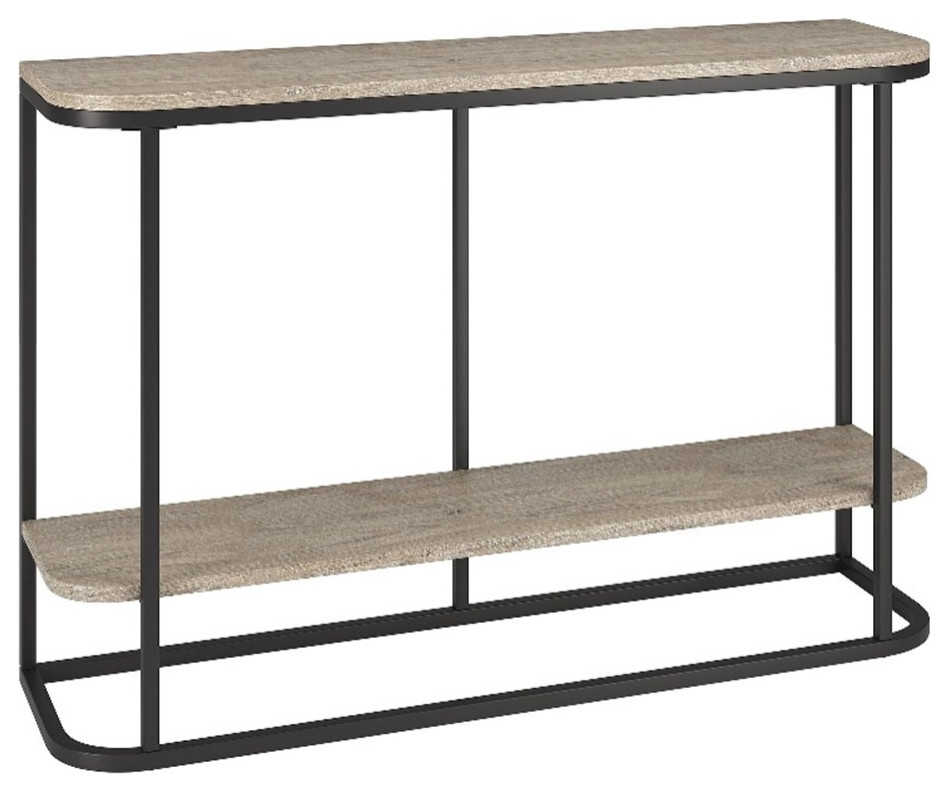 Henn ampHart 45 quotBlackened Bronze/Antiqued Gray Oak Metal Console Table   Industrial   Console Tables   by Homesquare  Houzz