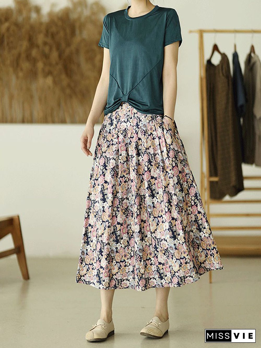 Original Floral Cotton-Blend A-Line Skirt