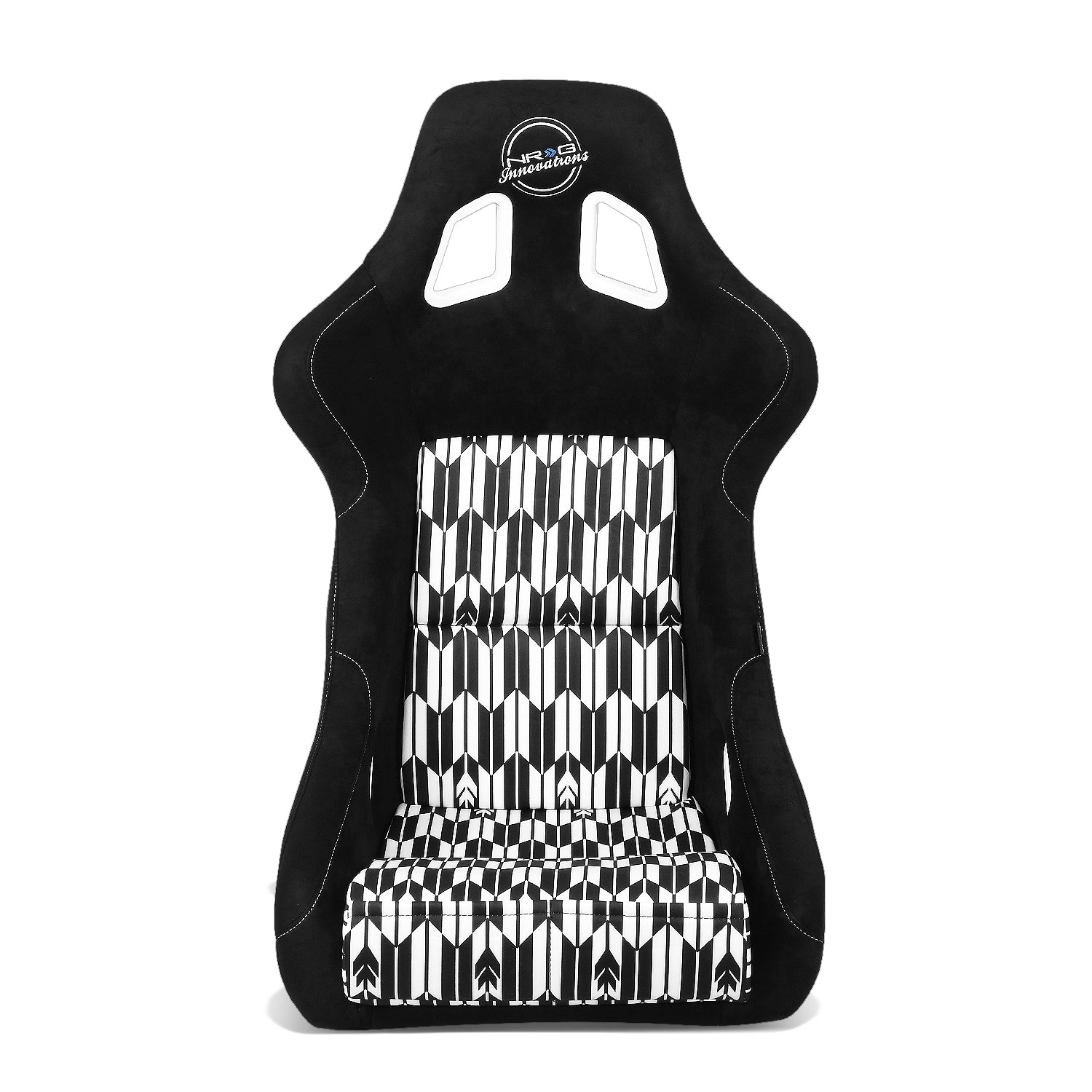 NRG Innovations Universal Bucket Racing Seat Black White YABA Design Large Size Fiberglass NGR-FRP-302-YABA