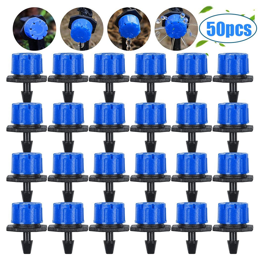 Ruibeauty 50Pcs 1/4inch Adjustable Drip Irrigation Parts， Irrigation Drippers Sprinklers for Drip Irrigation System