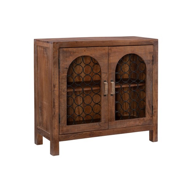 Creswell Boho Solid Wood Console Decorative Metal 2 Door Storage Brown Powell