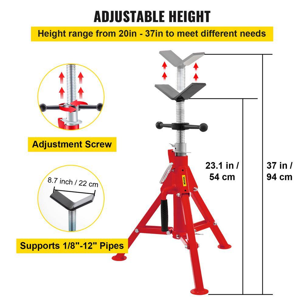 VEVOR V Head Pipe Stand 18 in. to 12 in. Capacity Adjustable Height 20 in. to 37 in. Pipe Jack Stands 2500 lbs. Load Capacity GJ1107CGJ-VX00001V0