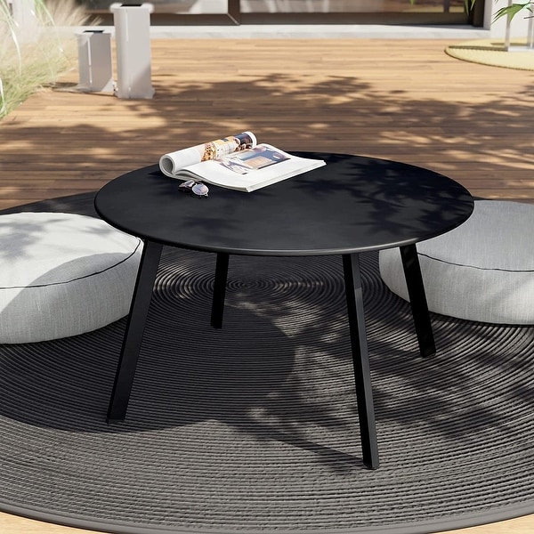 Black Round Steel Patio Outdoor End Table，Large Outside Side Table for Garden Balcony Yard