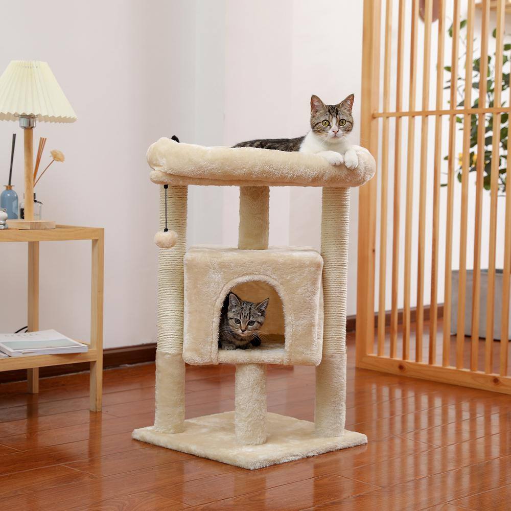 Foobrues 28.40 in. H Cat Scratching Posts and Trees with Condos and Spacious Perch in Beige LNN-P23168298