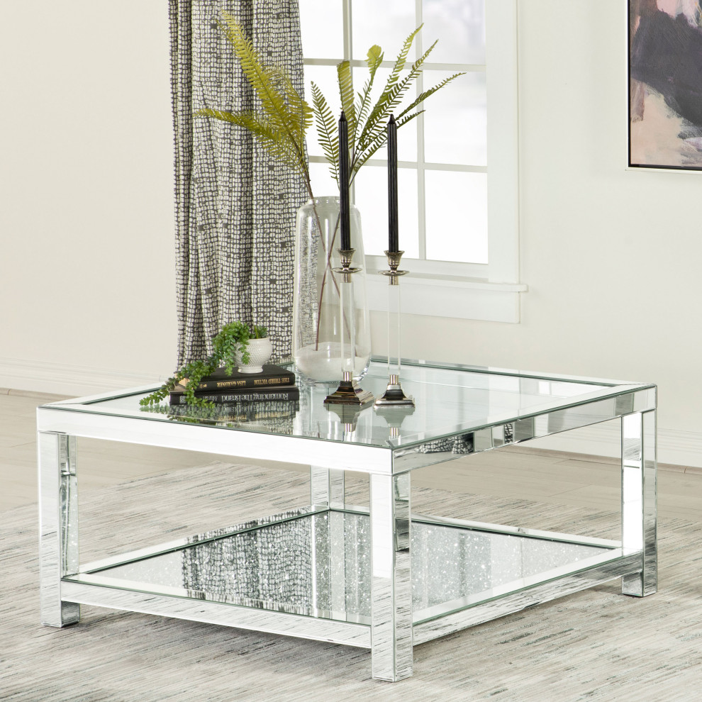 Valentina Rectangular Coffee Table With Glass Top Mirror   Modern   Coffee Tables   by Modon  Houzz