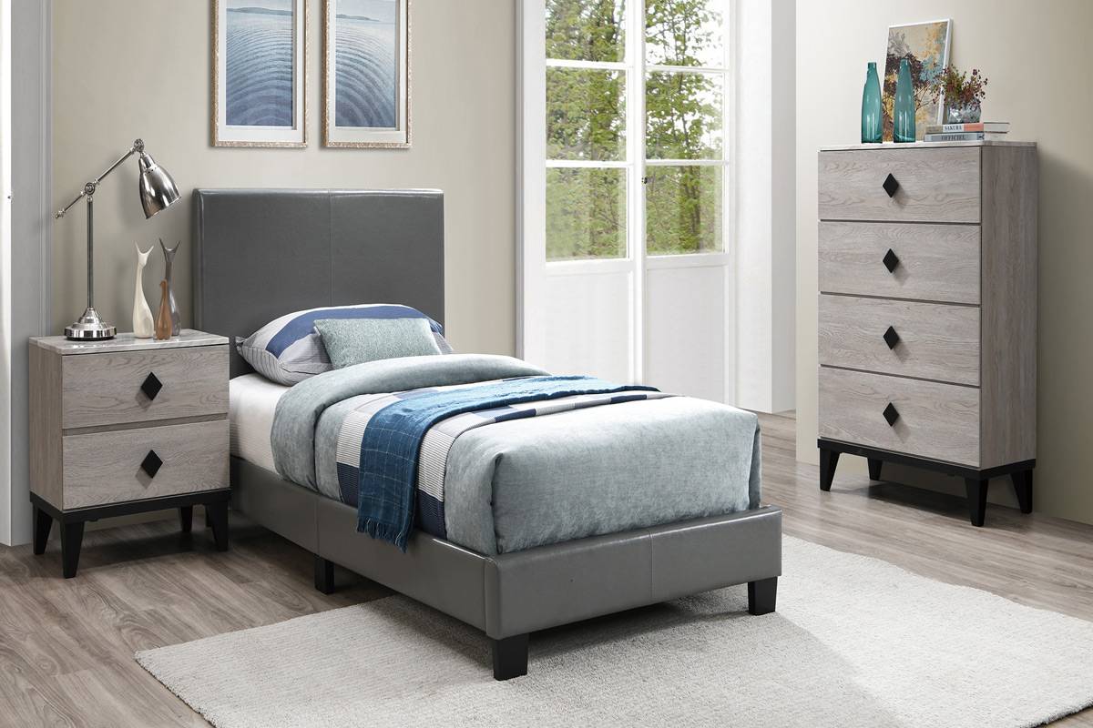 Gray Vegan Leather Bed Frame - F9226