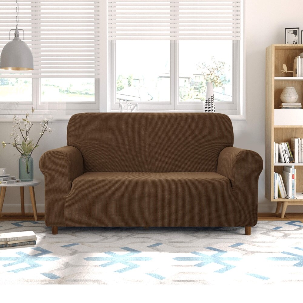 CHUN YI 1 Piece Stretch Loveseat Slipcover Checks Couch Cover