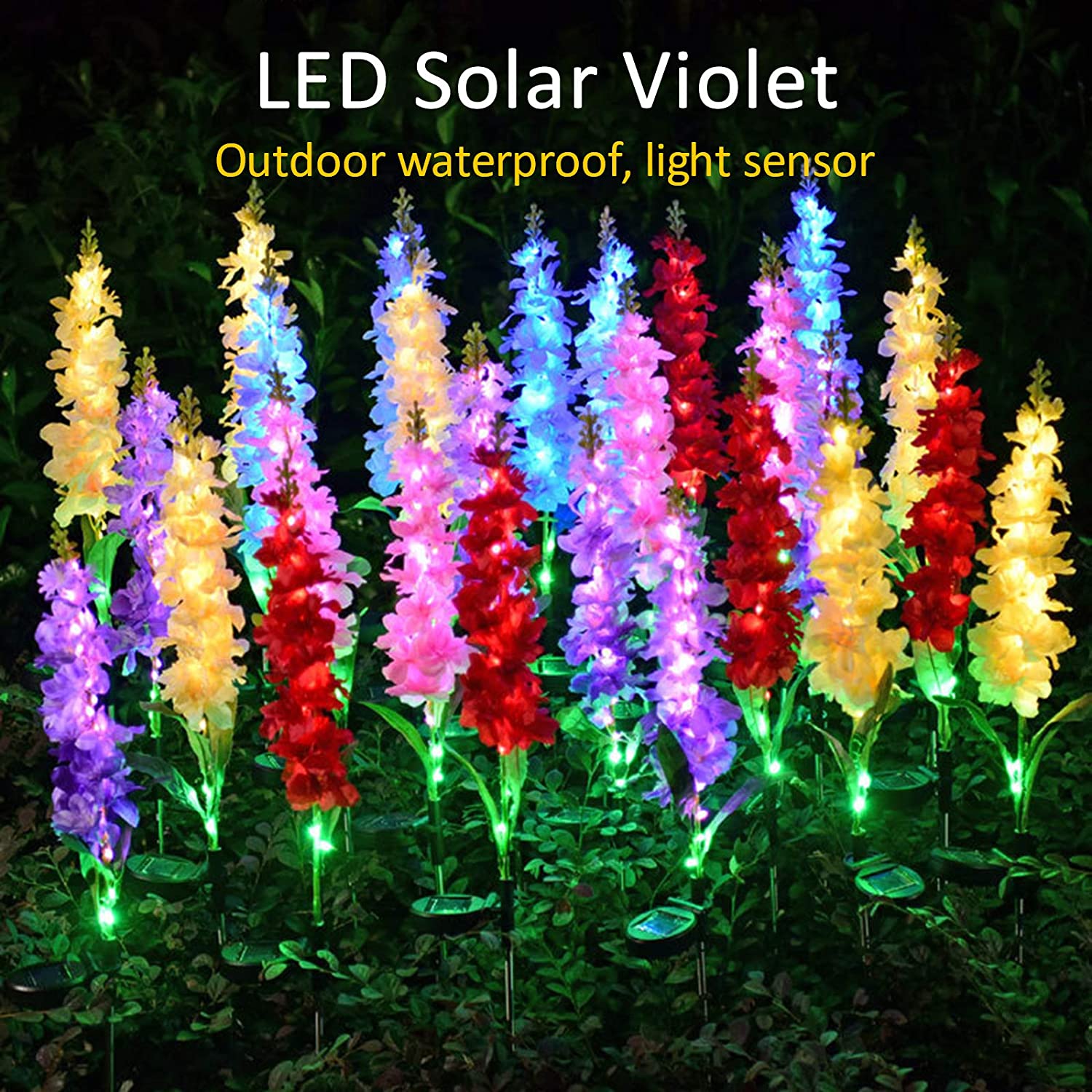 2Pcs Solar Powered Violet Lights Flower Stake， LED Flower Lights for Garden