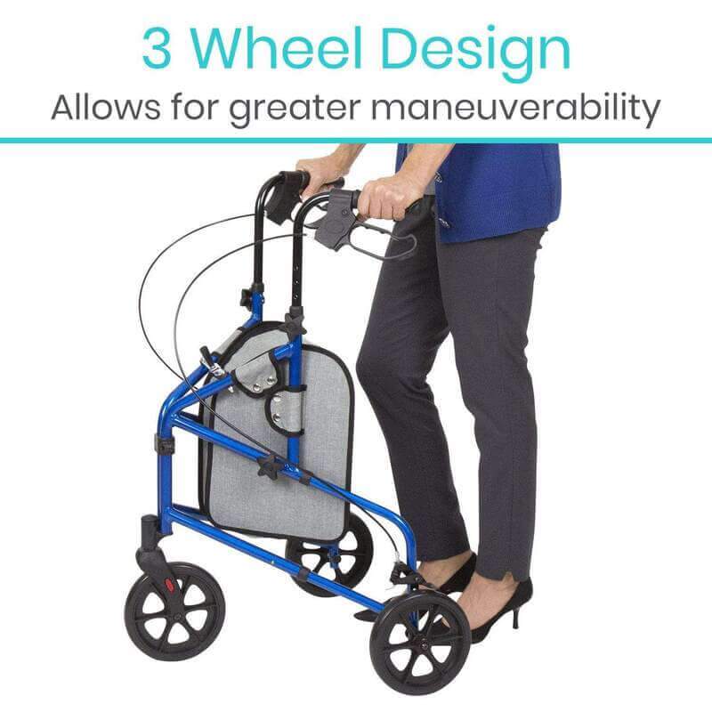 Vive Health 3 Wheel Walker Rollator - Lightweight Folding For Max Maneuverability