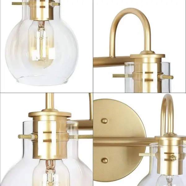 Bela Mid-century Modern Glam Gold 4-Light Bathroom Vanity Lights Globe Glass Wall Sconces Dimmable