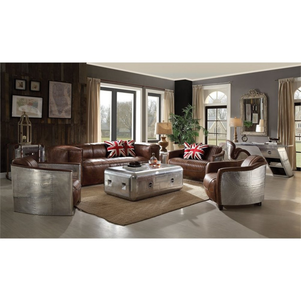 Bowery Hill Modern Leather Loveseat in Retro Brown and Gray Finish   Industrial   Loveseats   by Homesquare  Houzz