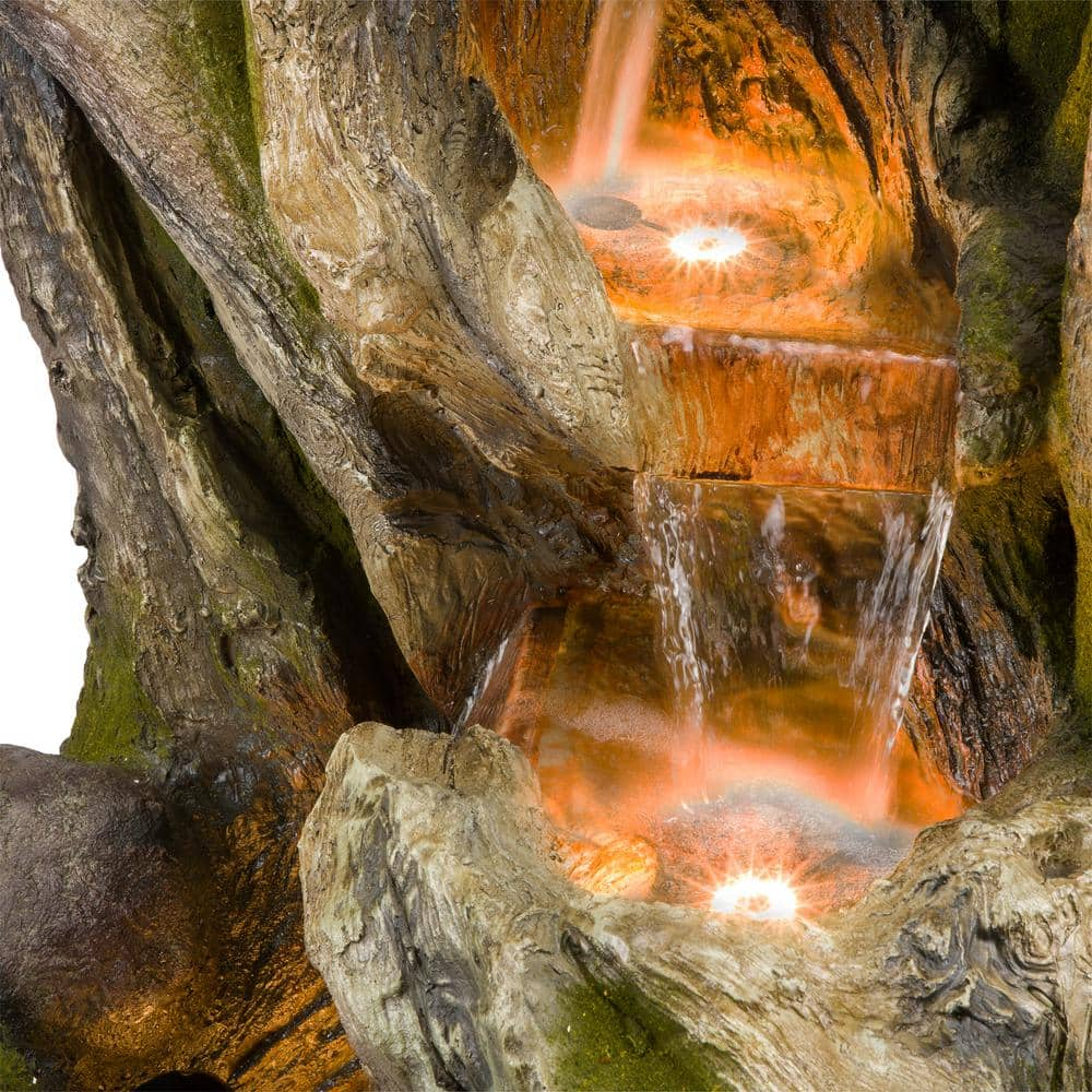 Alpine Corporation 59 in. Tall Indoor/Outdoor 5-Tier Waterfall Tree Stump Fountain with LED Lights WIN1520