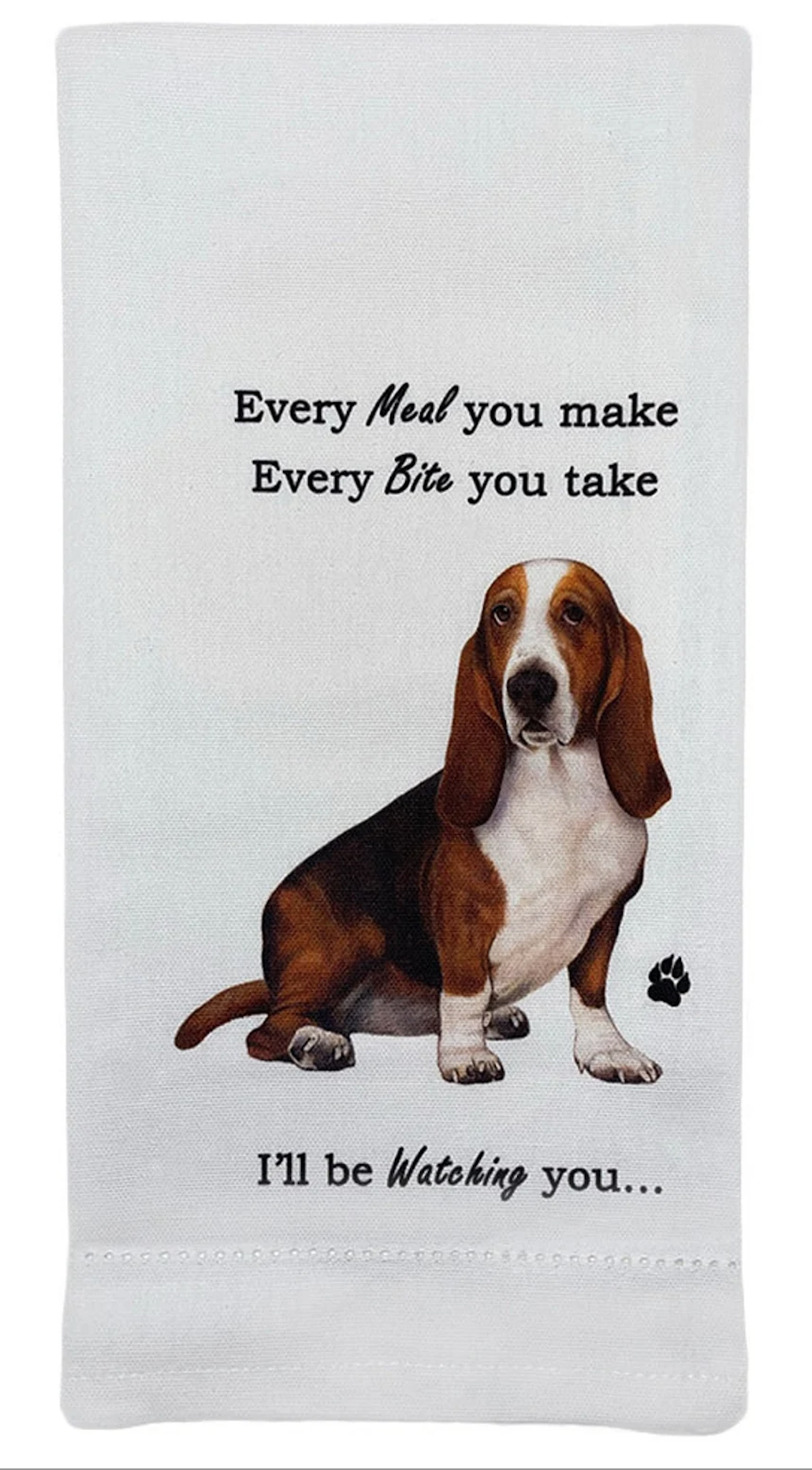 EandS Pets 711-2 Basset Hound Kitchen Towel， Off-white