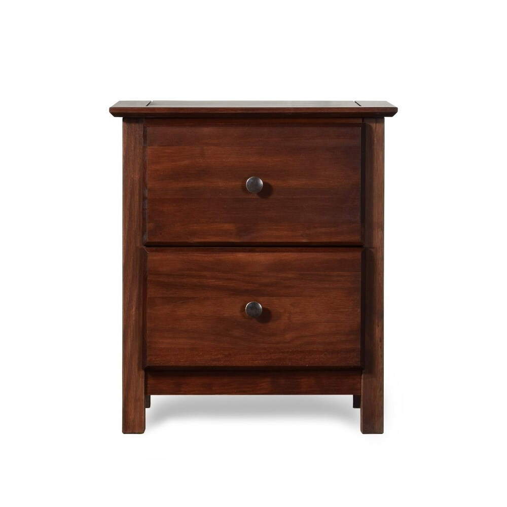 Farmhouse Solid Pine Wood 2 Drawer Nightstand in Cherry Finish