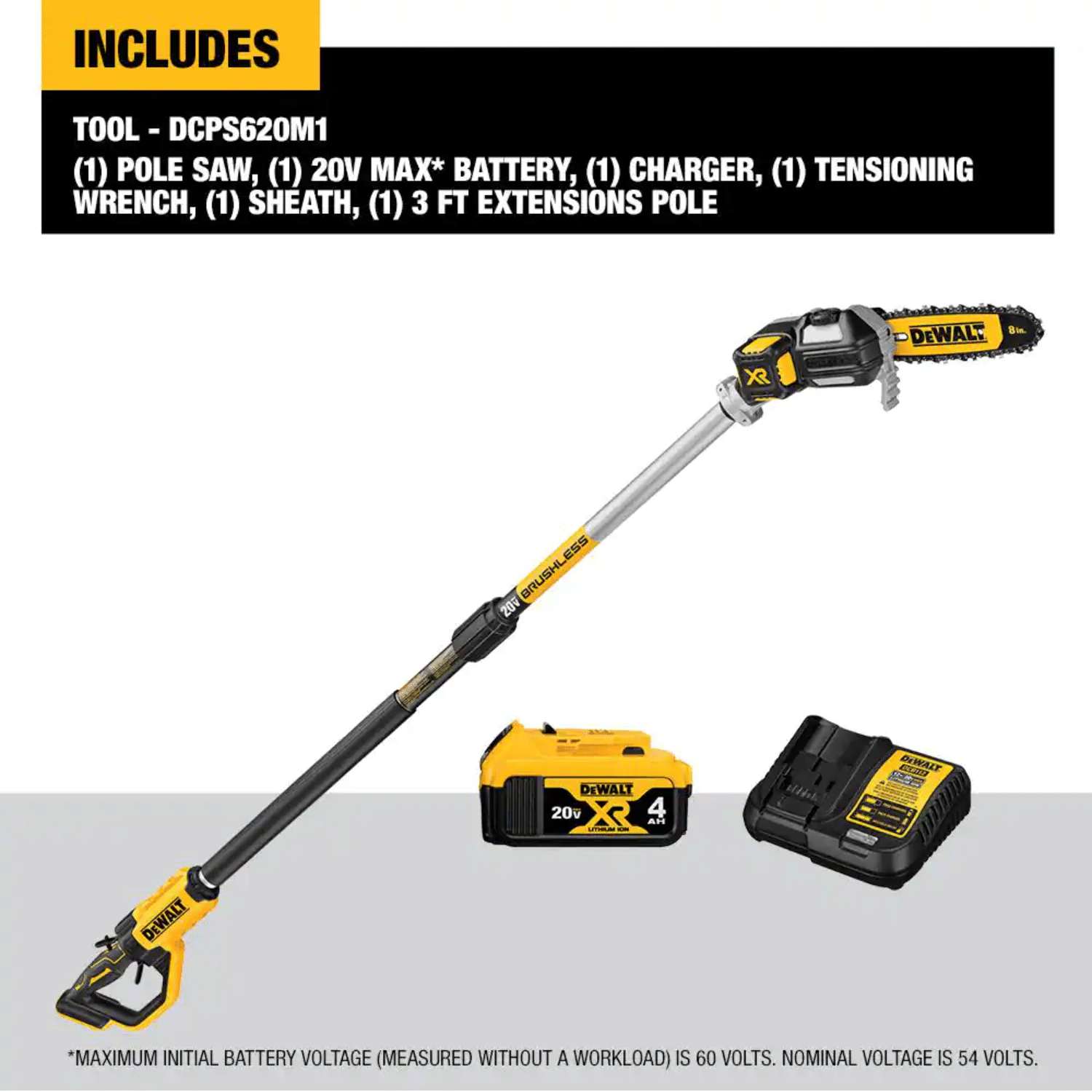 Dewalt 8 in. 20V MAX Lithium-Ion Cordless Pole Saw Kit， DCPS620M1