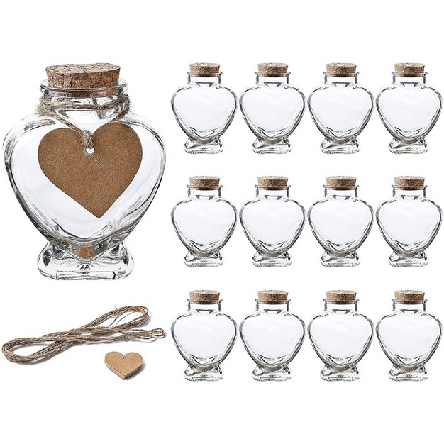 Whole Housewares 5oz Heart Shaped Glass Favor Jars With Cork Lids Set Of 12