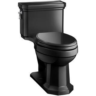 KOHLER Kathryn Comfort Height 1-Piece 1.28 GPF Single Flush Elongated Toilet in Black Black Seat Included K-3940-7